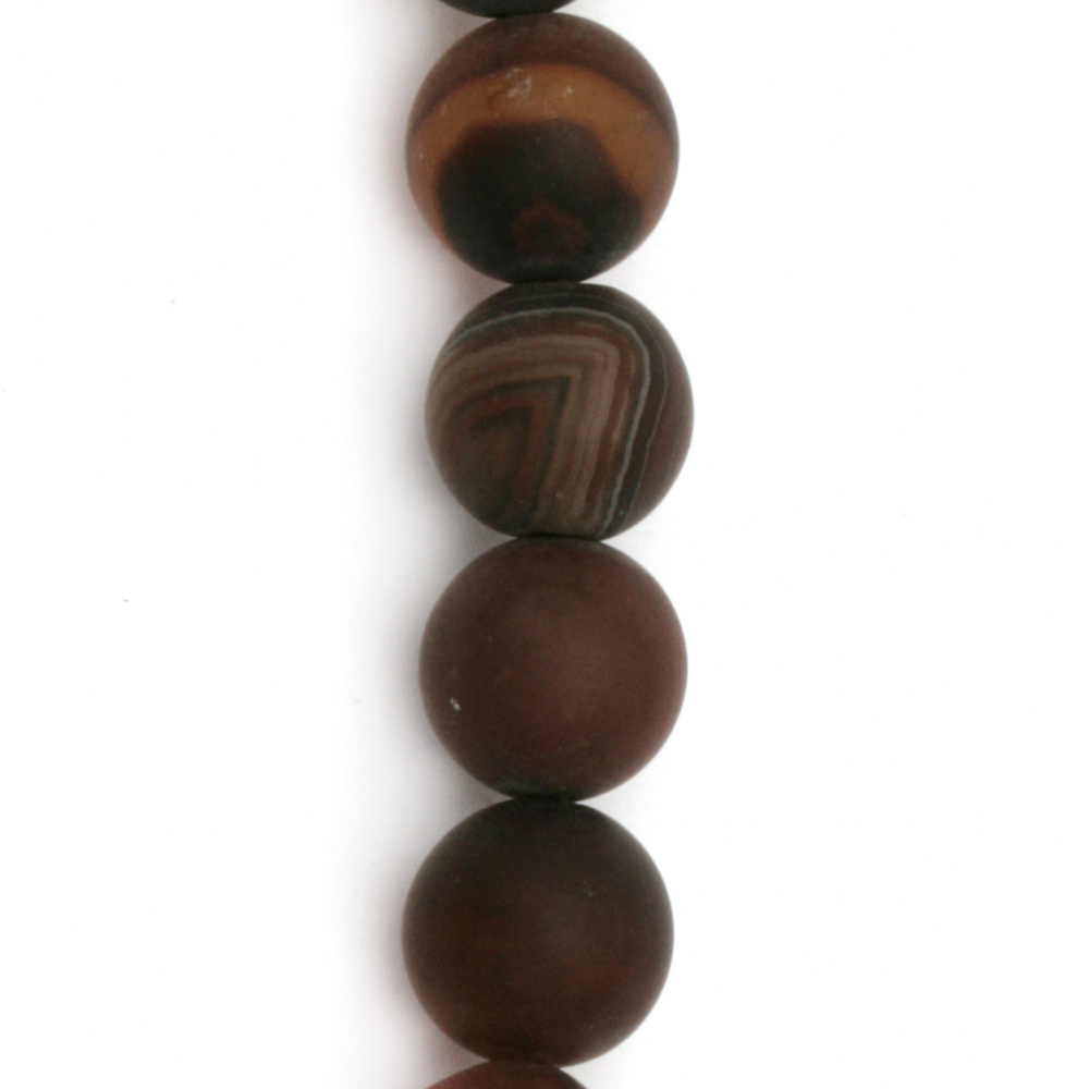 Natural Striped Agate  Beads Strand, Round, Frosted, Dyed, Brown Dark Bead Matte 14mm ~ 28 Pieces