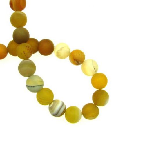 Natural Striped Agate  Beads Strand, Round, Frosted, Dyed, Yellow 8mm ~ 47 pcs
