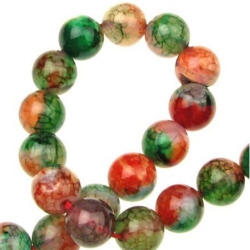 Natural Cracle Agate Beads Strand, Dyed, Round, Multicolor 10mm ~ 38 pcs