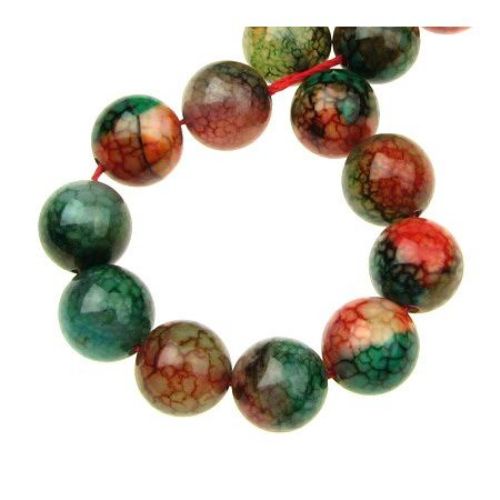Natural Cracle Agate Beads Strand, Dyed, Round, Multicolor 12mm ~ 33 pcs
