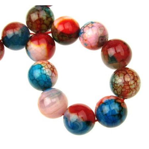 Natural Cracle Agate Beads Strand, Dyed, Round, Multicolor 14mm ~ 28 pcs