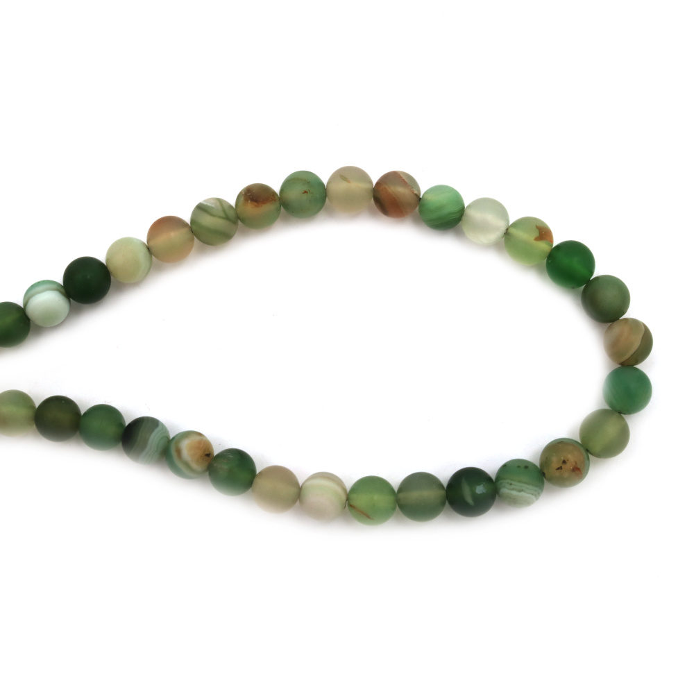 String of Semi-precious AGATE Stones, Striped Light Green Frosted Ball Beads / 8 mm ~ 47 pieces