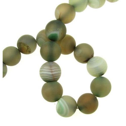 Striped Agate Frosted, Round Beads Strand, Green 12mm ~ 32 pcs