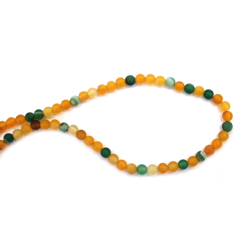 String of beads Agate semi-precious stone, striped yellow and green assorted ball matte 6 mm ~63 pieces