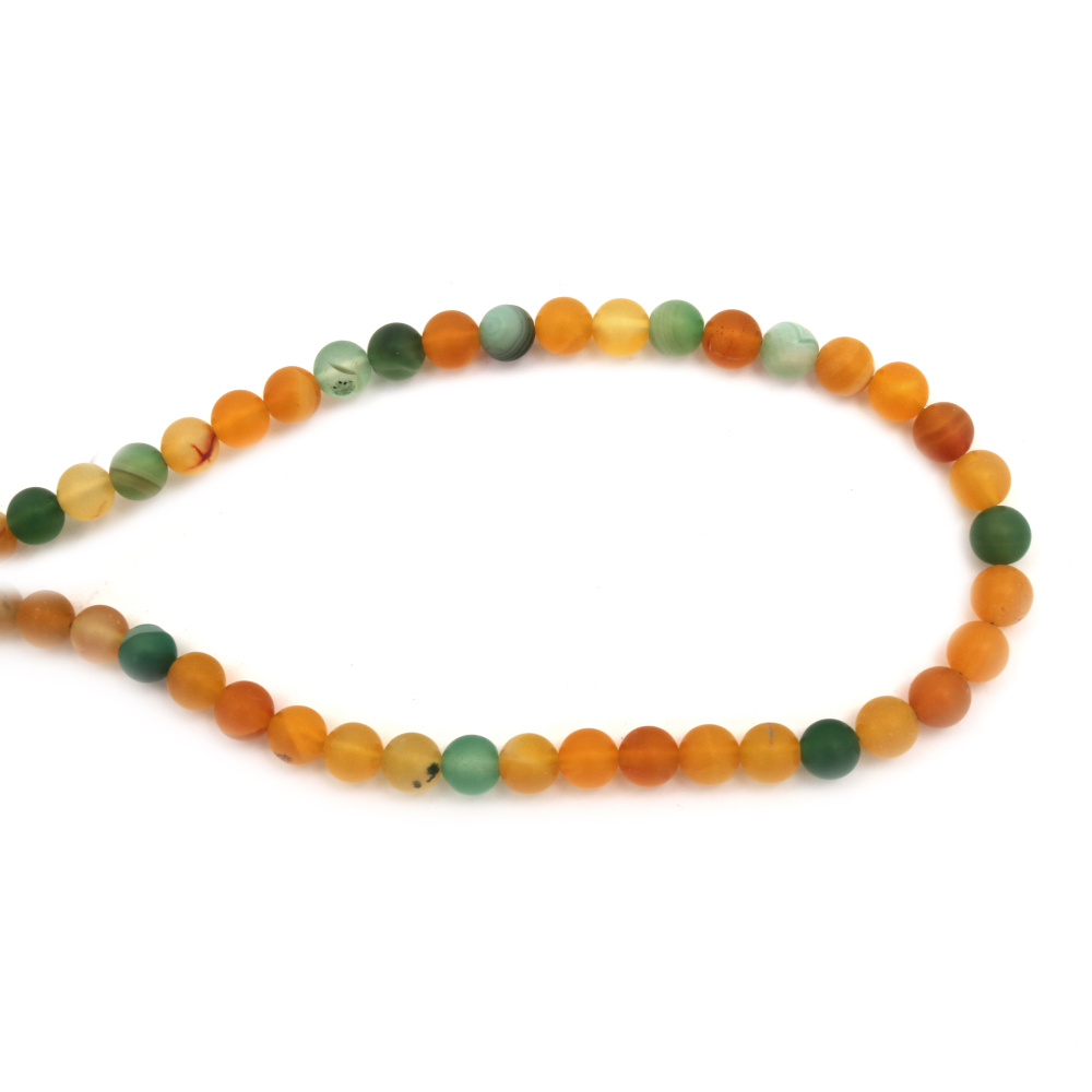 String of beads Agate semi-precious stone, striped yellow and green assorted ball matte 8 mm ~47 pieces
