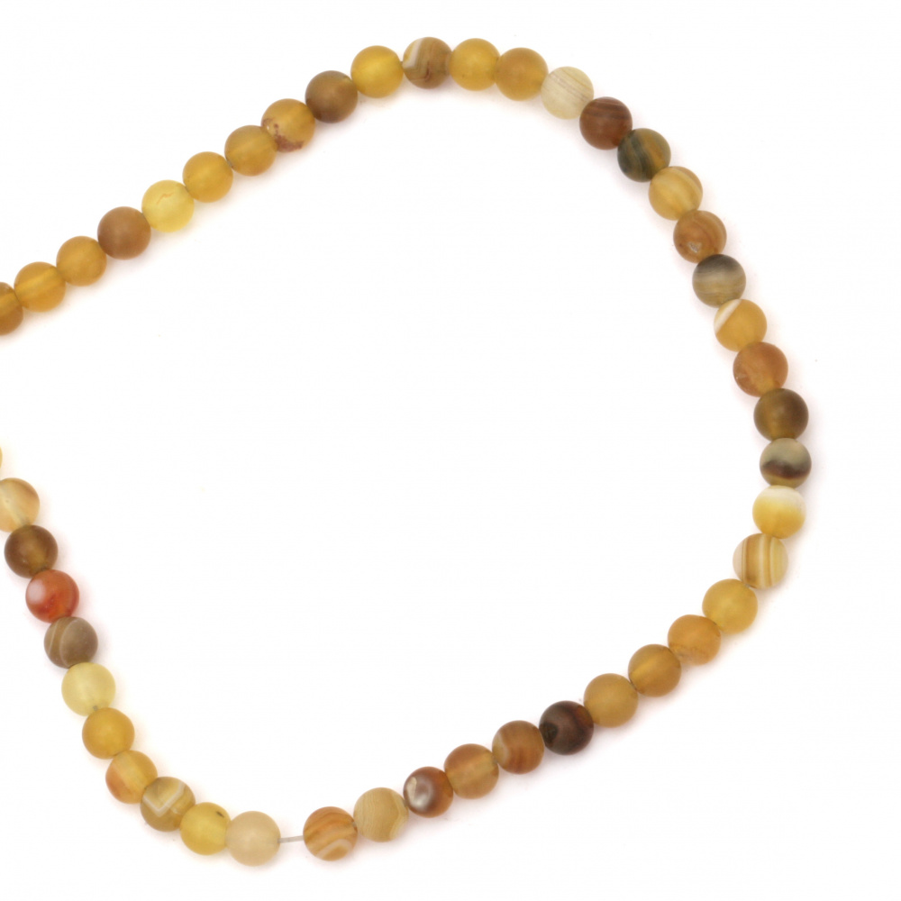 Natural Striped Agate  Beads Strand, Round, Frosted, Dyed, yellow-brown ball matte 6 mm ~ 66 pieces