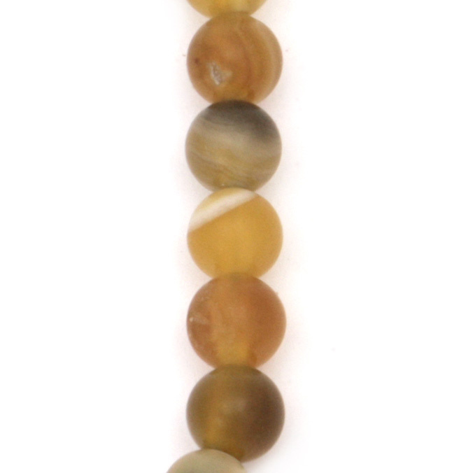 Natural Striped Agate  Beads Strand, Round, Frosted, Dyed, yellow-brown ball matte 6 mm ~ 66 pieces