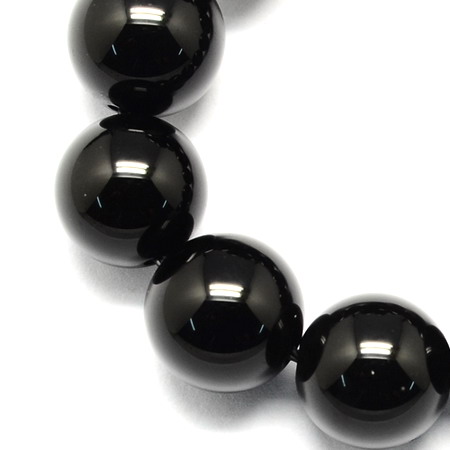 String natural semi-precious stone Obsidian, smooth round black beads 10 mm ~37 pieces
