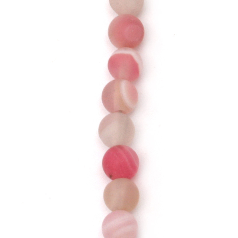 Șir de mărgele din piatră semiprețioasă  AGAT roz cu dungi bila mat 6 mm ~ 64 bucăți