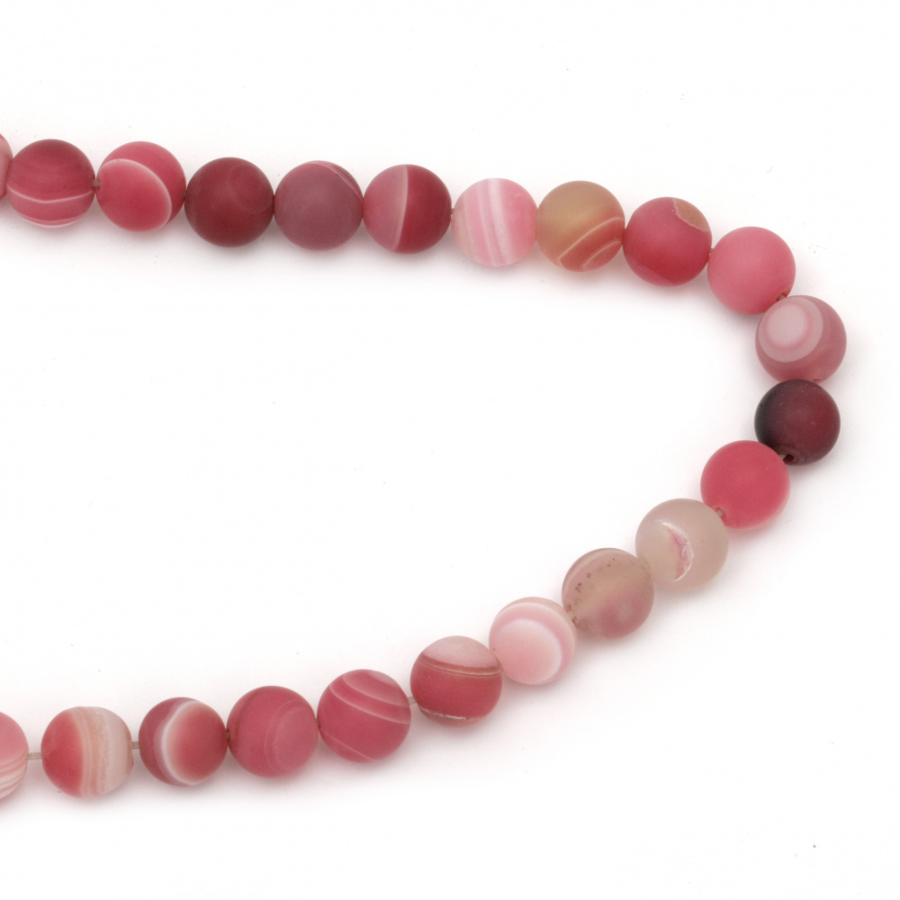 Striped stone Agate pink frosted bead  12 mm ± 32 pieces