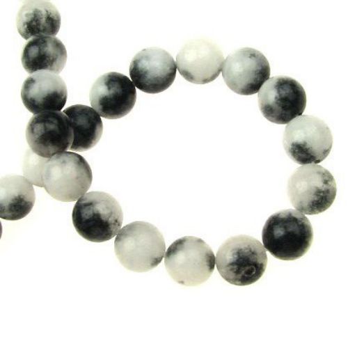 Gemstone Beads Strand,  Jadeite, Round, White-black, 8mm, ~48 pcs