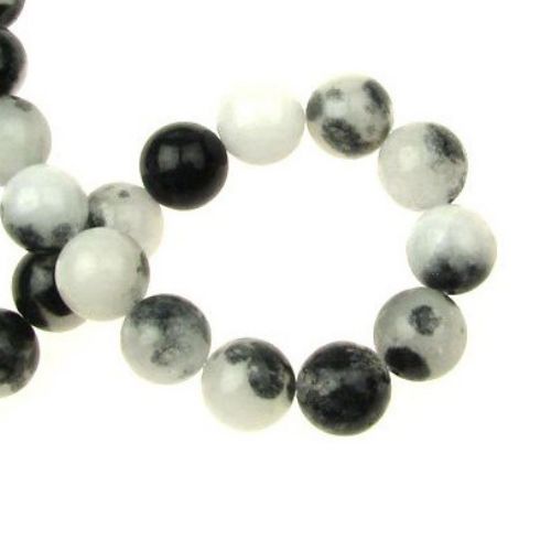 Gemstone Beads Strand,  Jadeite, Round, White-black, 10mm, ~38 pcs