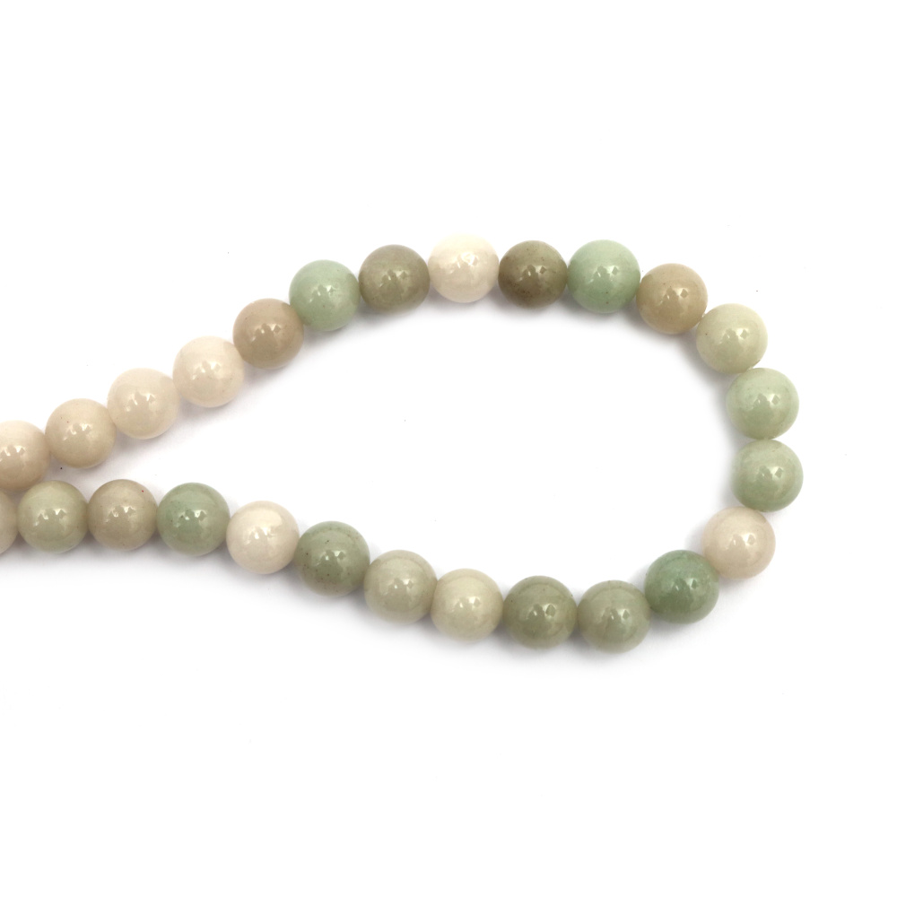 String of Semi-Precious Stone Beads Natural JADEITE Grade A,  Ball: 10 mm ~ 38 pieces