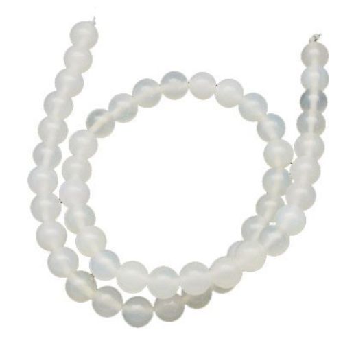 String Ball-shaped Natural Stone Beads / AGATE, White, 10 mm ± 35 pieces