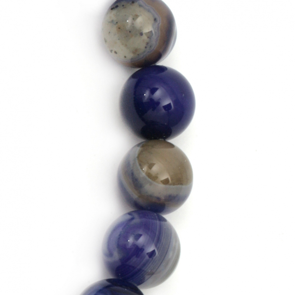 Round Natural Stone Beads String / Striped AGATE, Blue, 16 mm ± 24 pieces