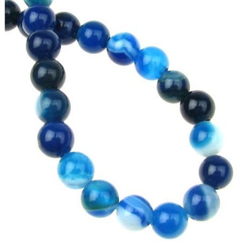 Natural Striped Agate Round Beads Strand, Dyed, Blue 6mm ~ 64 pcs