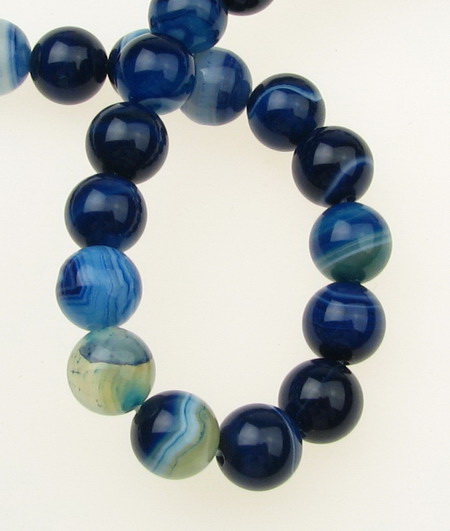 Natural Striped Agate Round Beads Strand, Dyed, Blue 10mm ~ 38 pcs