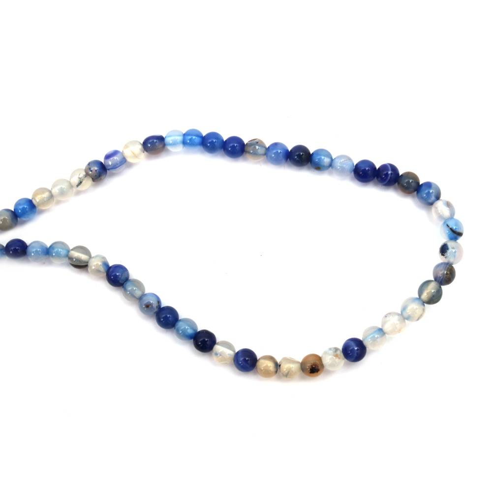 Natural Dyed Agate Round Beads Strand,  Blue 6 mm ~ 63 pcs