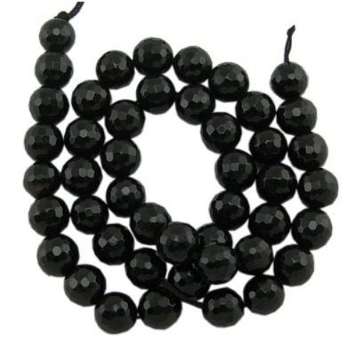 Natural, Black Agate faceted, Round Beads strand 6mm ~ 63 pcs
