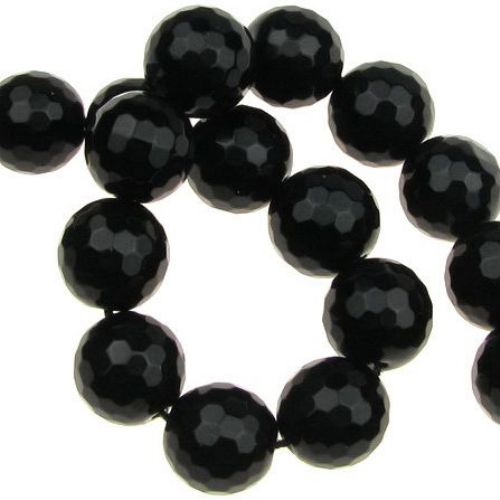 Natural, Black Agate faceted, Round Beads strand 14mm ~ 28 pcs