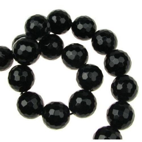 String beads semi-precious stone AHAT BLACK faceted ball 16 mm ~ 25 pieces