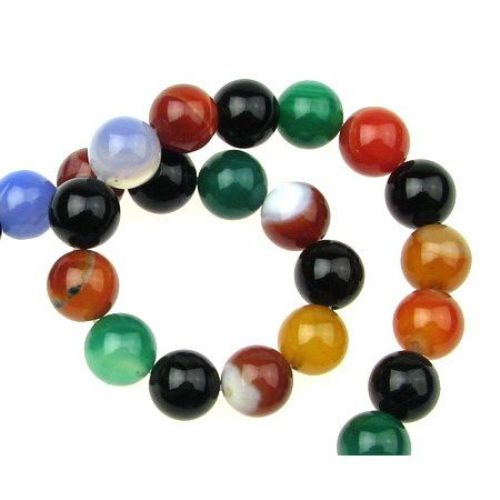 Natural, Dyed Agate Round Beads Strand, Assorted Color 8mm ~ 50 pcs