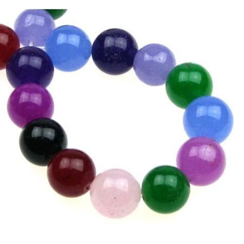 Gemstone Beads Strand, Jade, Round, Mixed Color, 12mm, ~32 pcs