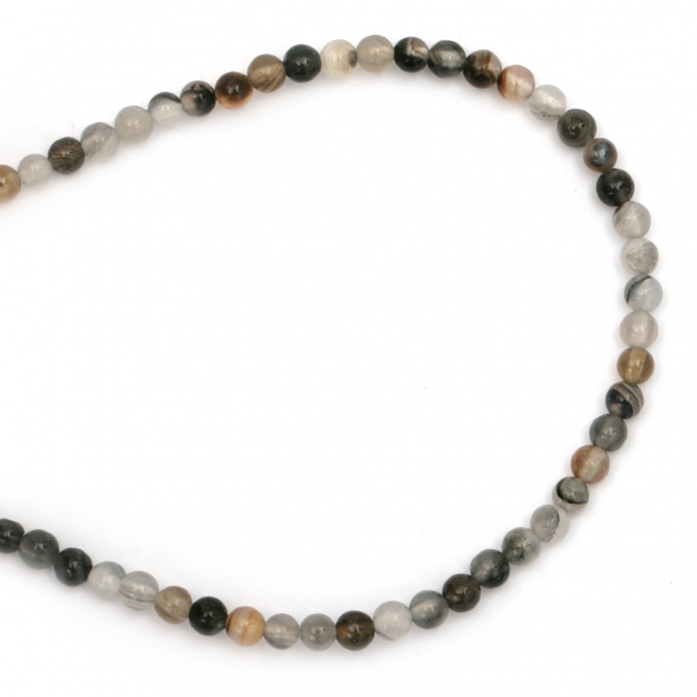 String Natural Stone Balls / AGATE, Gray / MIX, 4 mm ~94 pieces
