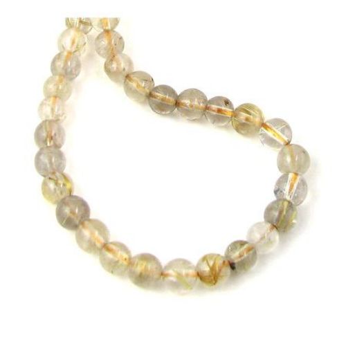 Tourmaline Quartz semi-precious stone, yellow, ball shaped beads strand 6 mm  ~ 64 pieces