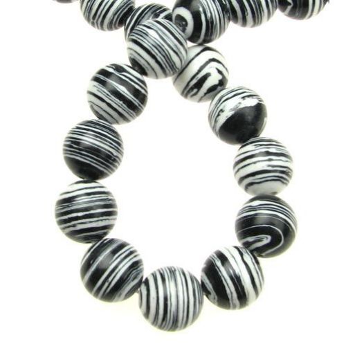 Gemstone Beads Strand, Synthetic Malachite, Round, Black and White, 12mm, 32 pcs