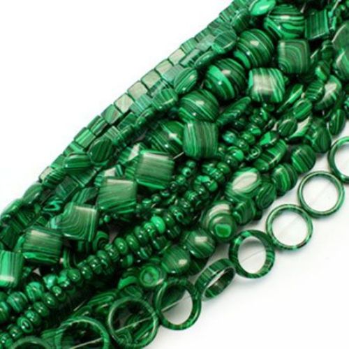 Gemstone Beads Strand, Synthetic Malachite, Mixed Shapes, Black, Green, 14~20x14~20x4~5 mm