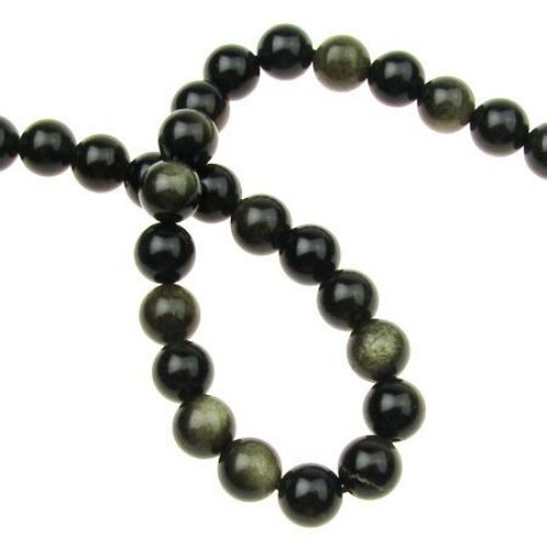 Gemstone Beads Strand, Natural Obsidian, Gold Sheen, Round, 8mm ~46 pcs