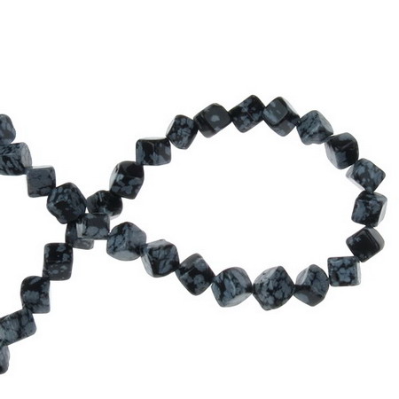 Gemstone Beads Strand, Natural Obsidian Snowflake, Cube, 9x9mm, ~48 pcs