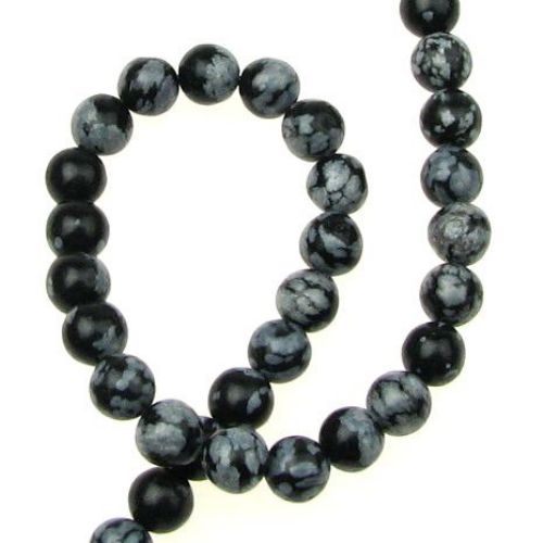 Gemstone Beads Strand, Natural Obsidian Snowflake, Round, 6mm, 65 pcs