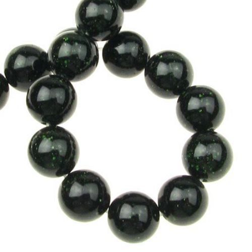 Gemstone Beads Strand, Synthetic Goldstone, Dyed, Green, Round, 12mm, 33 pcs