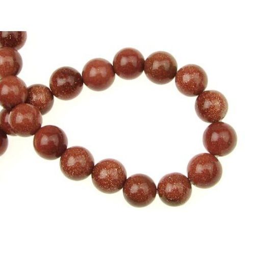 Gemstone Beads Strand, Synthetic Goldstone, Dyed, Brown, Round, 8mm, 49 pcs