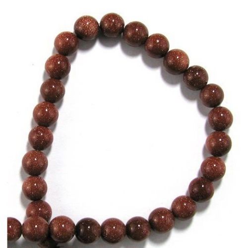 Gemstone Beads Strand, Synthetic Goldstone, Dyed, Brown, Round, 10 mm, 36 pcs