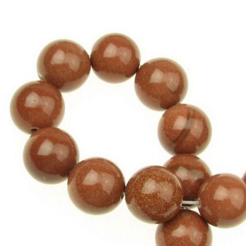Gemstone Beads Strand, Synthetic Goldstone, Dyed, Brown, Round, 14mm, 28 pcs