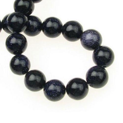 Gemstone Beads Strand, Synthetic Goldstone, Dyed Blue, Round, 10mm, 40 pcs