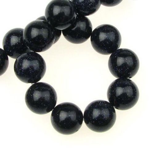 Gemstone Beads Strand, Synthetic Goldstone, Dyed Blue, Round, 12 mm ~32 pcs
