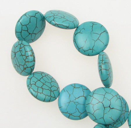 Șirag mărgele turcoaz sintetic, rotunde plate, 20x7 mm, ~20 buc