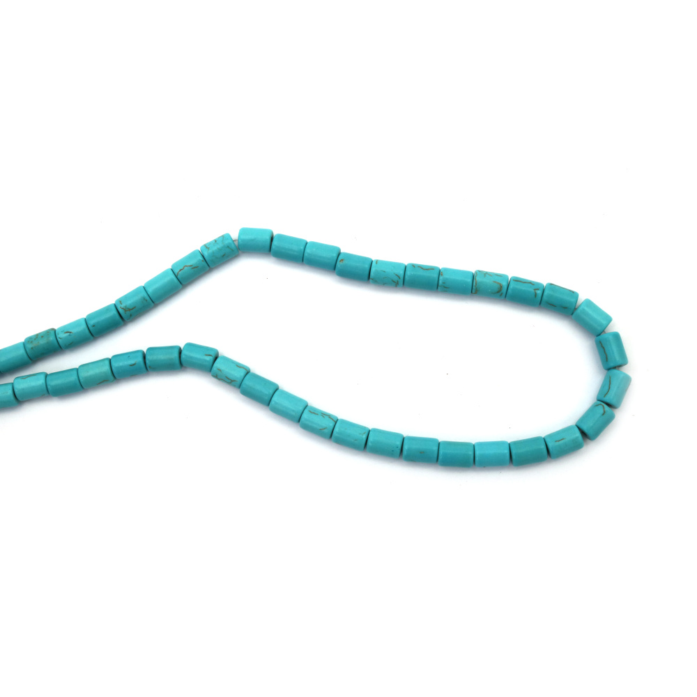 Наниз мъниста полускъпоценен камък ТЮРКОАЗ синтетичен цилиндър 6x8 мм ±47 броя