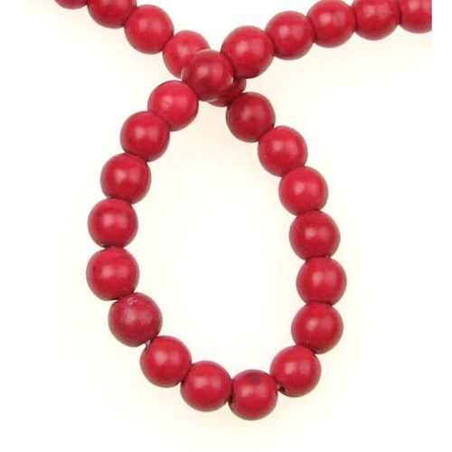 Gemstone Beads Strand, Howlite, Round, Red, 6mm, ~67 pcs