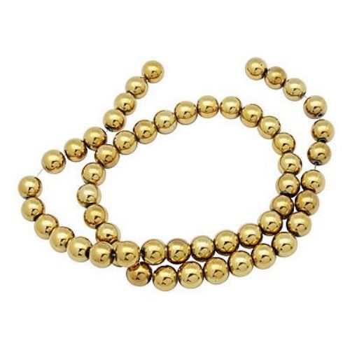 Gemstone Beads Strand, Magnetic Synthetic Hematite, Golden color, Round, 8mm, 53 pcs