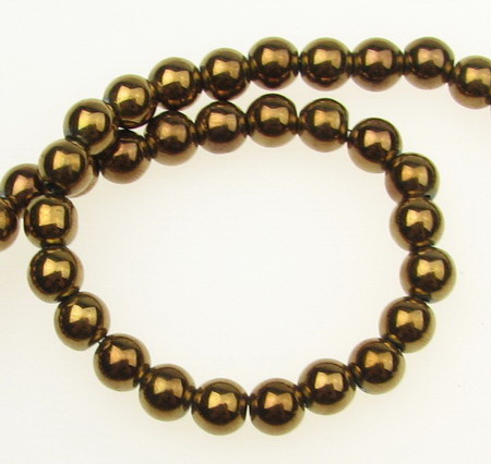 Gemstone Beads Strand, Magnetic Synthetic Hematite, Golden color, Round, 6mm, 69 pcs