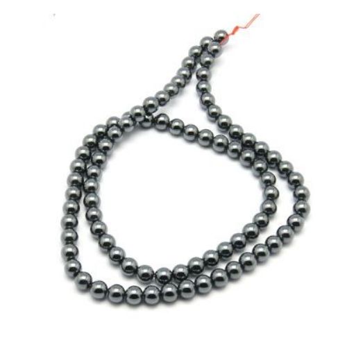 Gemstone Beads Strand, Non-magnetic Synthetic Hematite, Round, 3.5mm, 123 pcs