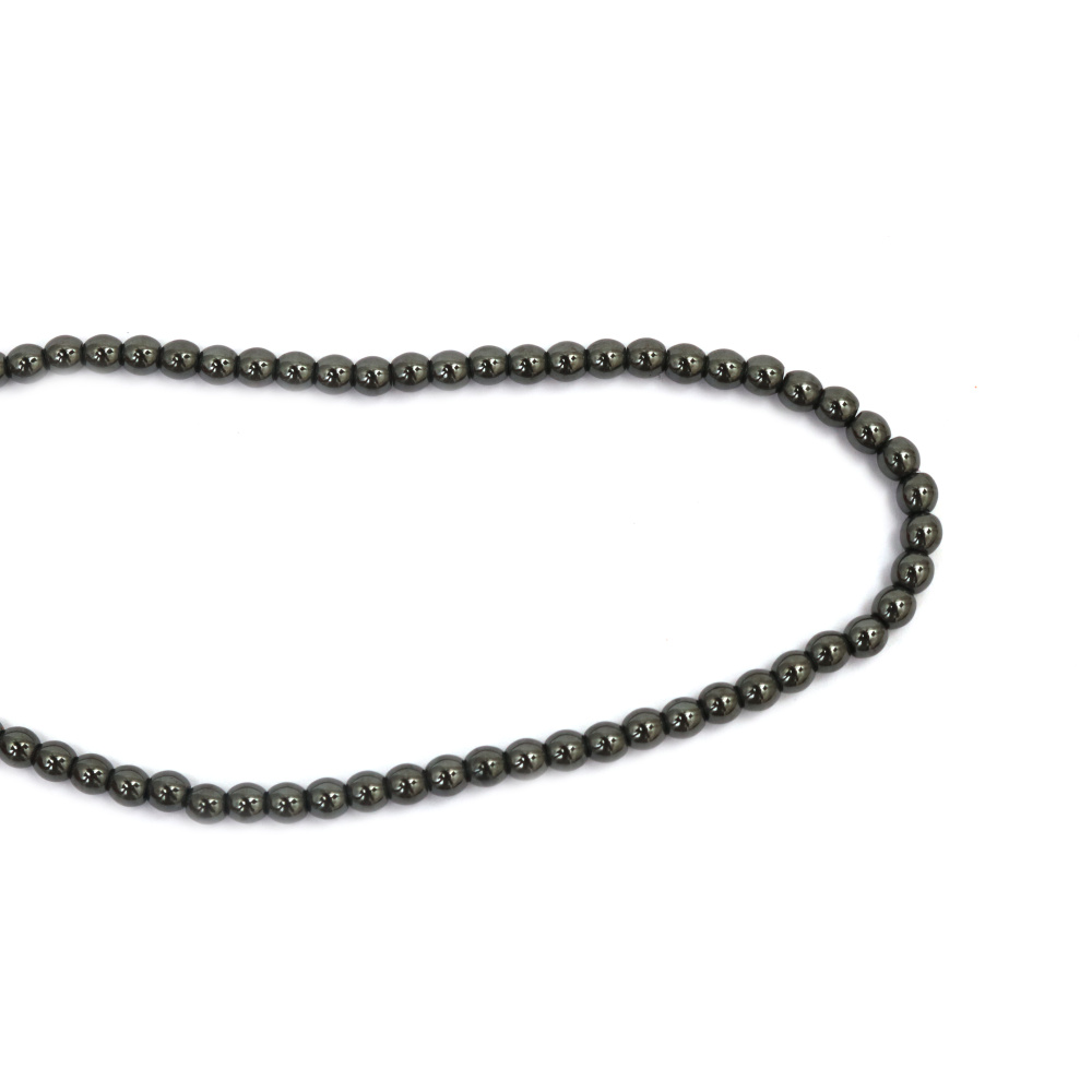 Gemstone Beads Strand, Non-magnetic Synthetic Hematite, Round, 4mm, Grade AB102 pcs