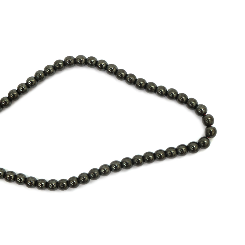 Gemstone Beads Strand, Non-magnetic Synthetic Hematite, Round, 5 mm, 82 pcs