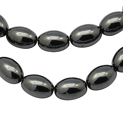 Gemstone Beads Strand, Non-magnetic Synthetic Hematite, Oval, 12x6mm, 29 pcs