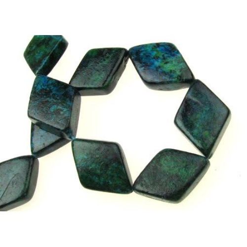 Gemstone Beads Strand, Chrysocolla, Rhombus, 22x36x7mm, ~13 pcs